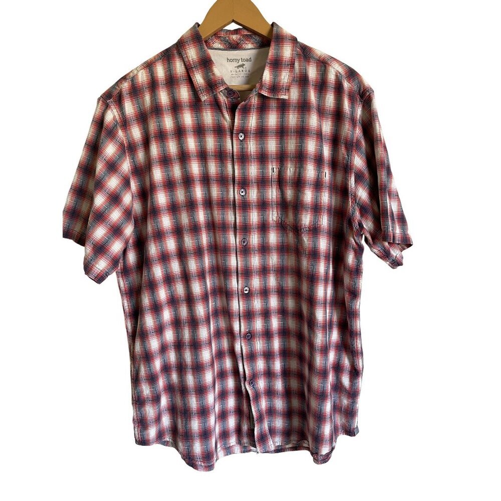 Horny Toad Size XL Red Black Plaid Short Sleeve Button Up Collared Shirt